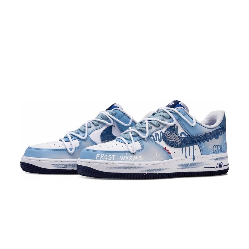 Custom Air Force 1 Shoes Blue Cyan Denim Cthulhu - Image 3