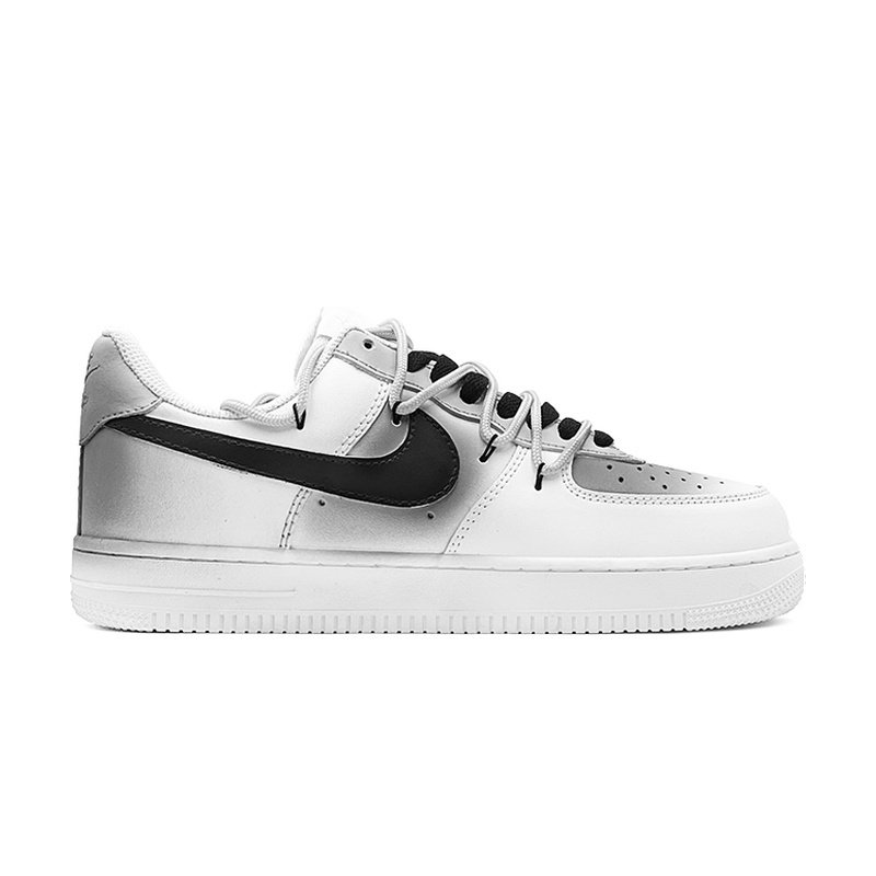 Custom Air Force 1 Shoes Gray White Broken Swoosh - Image 2
