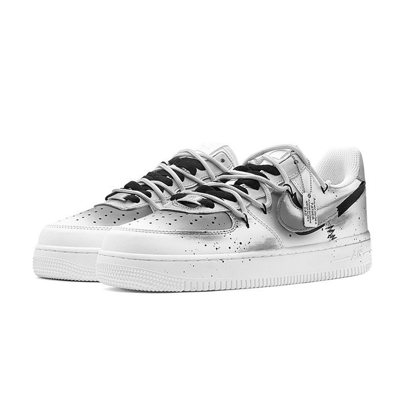 Custom Air Force 1 Shoes Gray White Broken Swoosh - Image 3