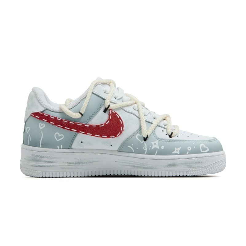 Custom Air Force 1 Shoes Light Gray Red Lucky Star - Image 2