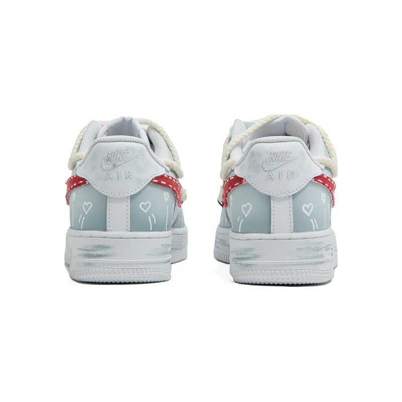 Custom Air Force 1 Shoes Light Gray Red Lucky Star - Image 4