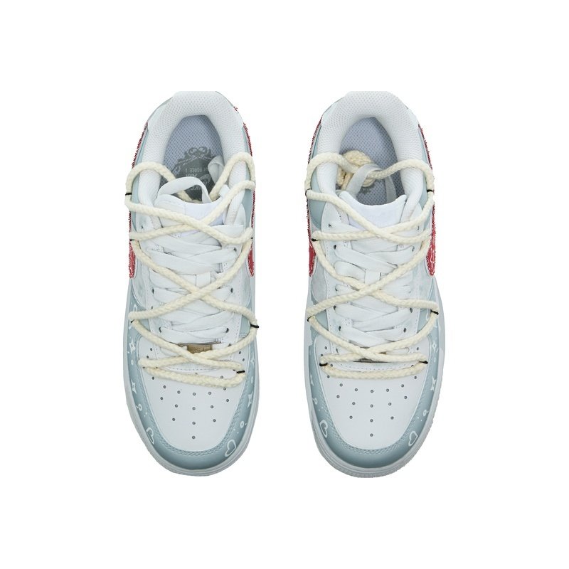 Custom Air Force 1 Shoes Light Gray Red Lucky Star - Image 5