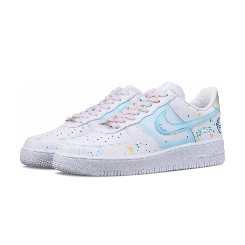 Custom Air Force 1 Shoes White Blue Graffiti Planet - Image 3