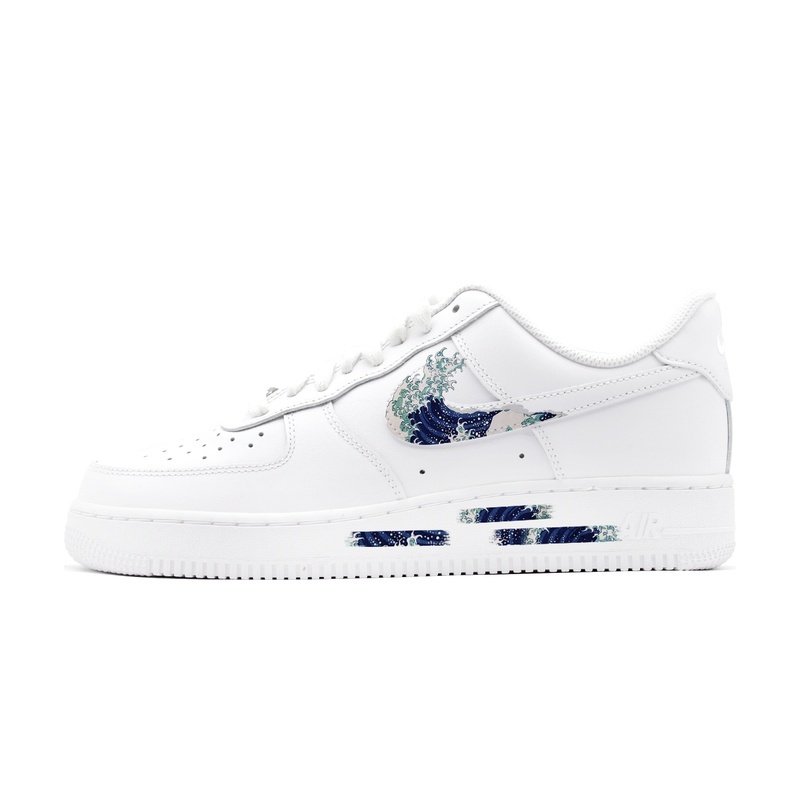 Custom Air Force 1 Shoes White Blue Great Wave