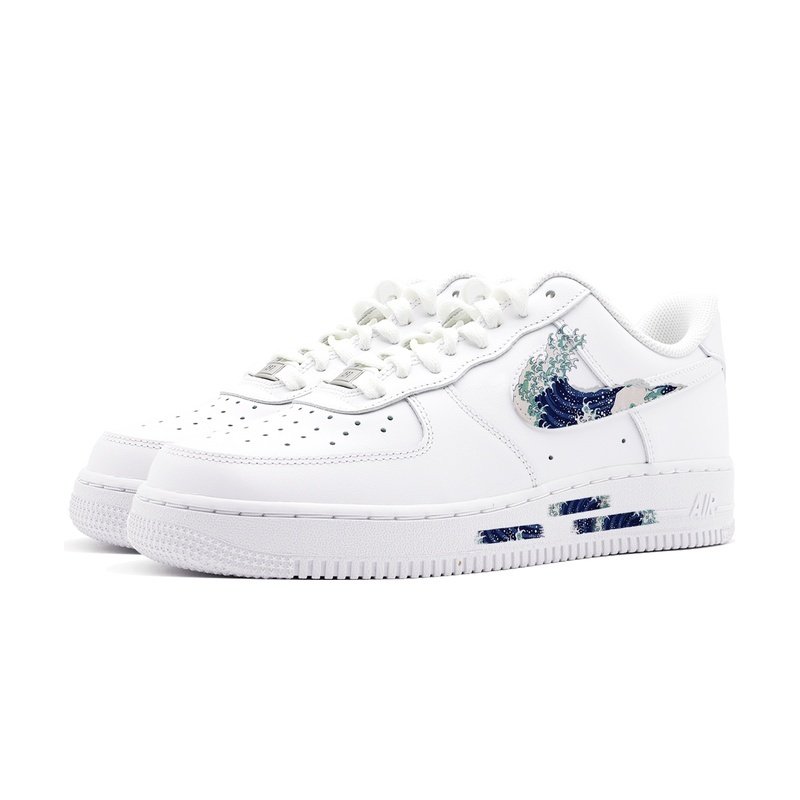 Custom Air Force 1 Shoes White Blue Great Wave - Image 3