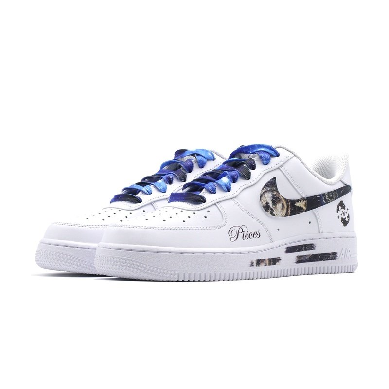 Custom Air Force 1 Shoes White Blue Pisces Galaxy - Image 3