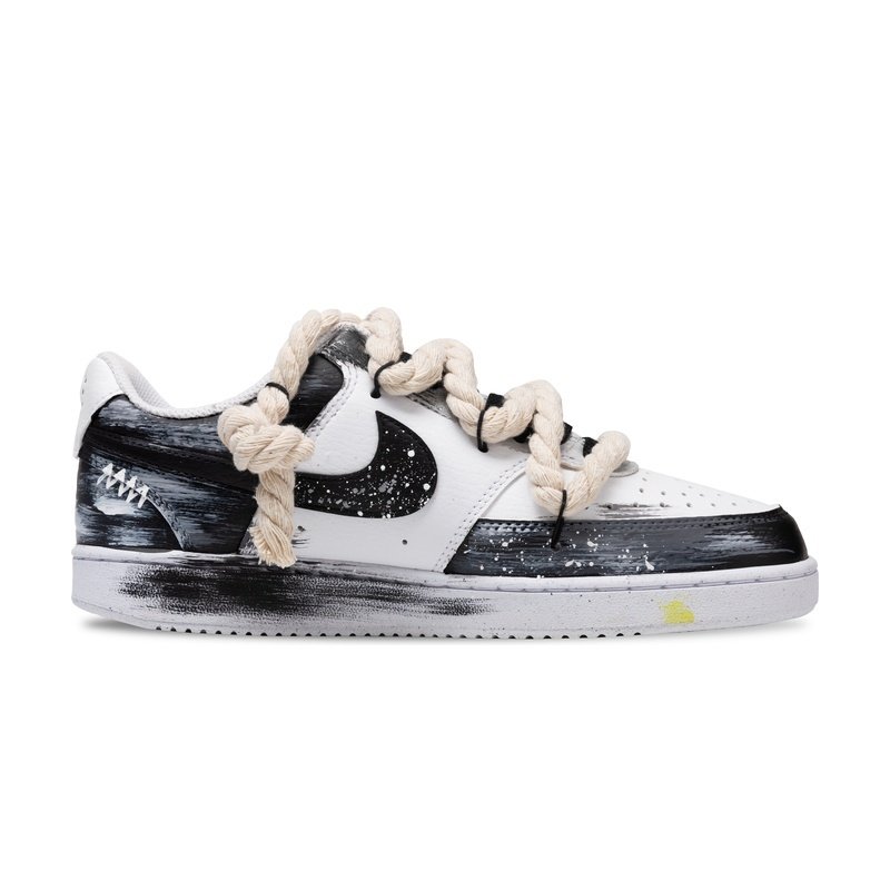 Custom Court Shoes Black White Autumn Chrysanthemum - Image 2