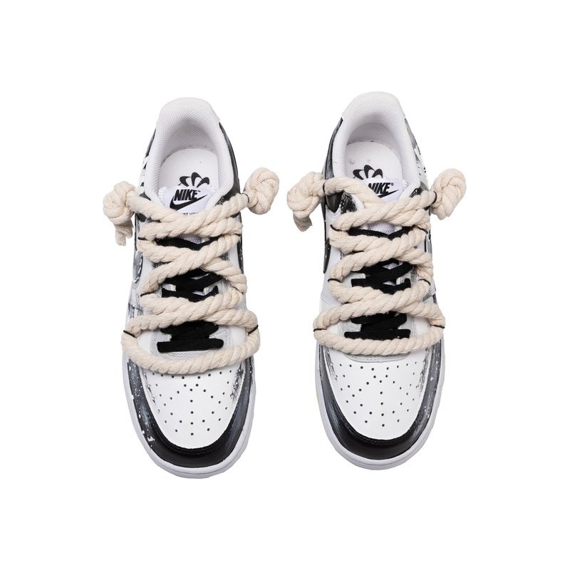 Custom Court Shoes Black White Autumn Chrysanthemum - Image 4