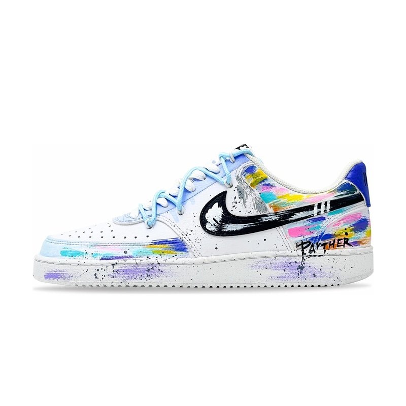 Custom Court Shoes Black White Colorful Panther