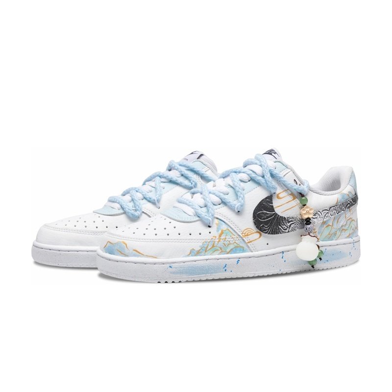 Custom Court Shoes Blue Green Tranquil Landscape - Image 3