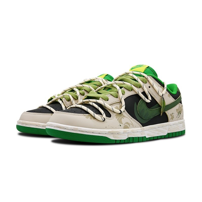 Custom Dunk Shoes Beige Green Autumn Ginkgo - Image 3