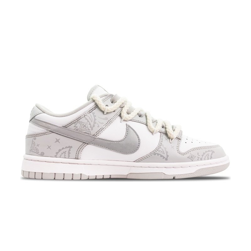 Custom Dunk Shoes Gray White Paisley Whisper - Image 2