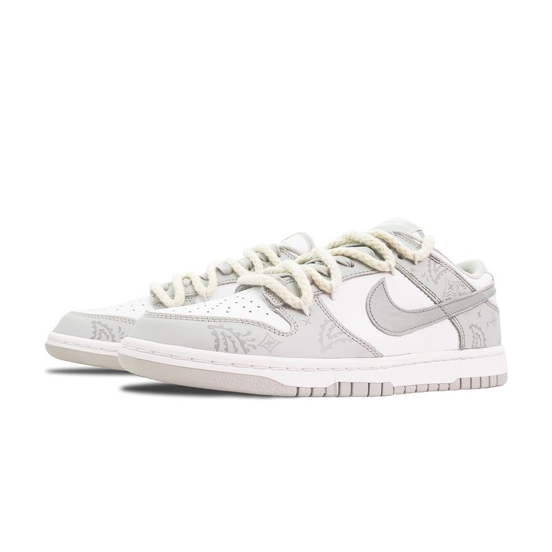 Custom Dunk Shoes Gray White Paisley Whisper - Image 3