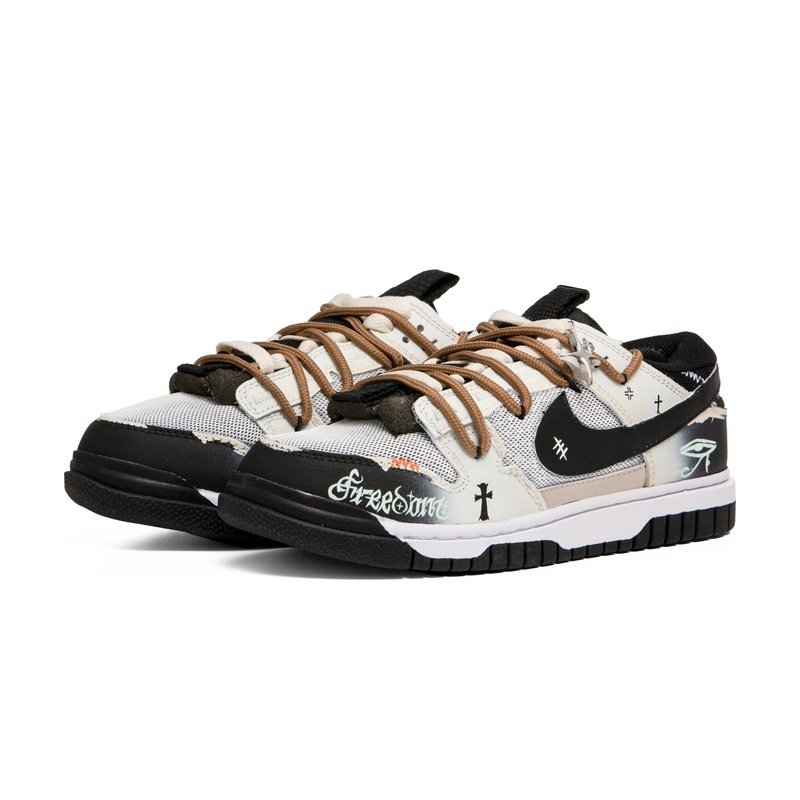 Custom Dunk Shoes White Brown Cross Pattern - Image 3