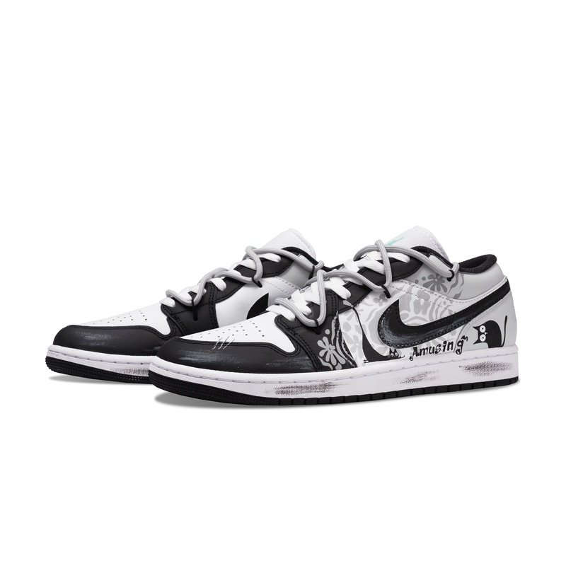 Custom Jordan Shoes Black White Graffiti Cat - Image 3